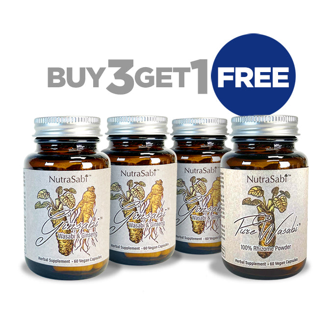 Three bottles of GinSabi and One bottle of PureSabi on white background